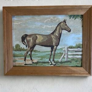 Vintage acrylic Framed Horse Painting with Wooden Frame